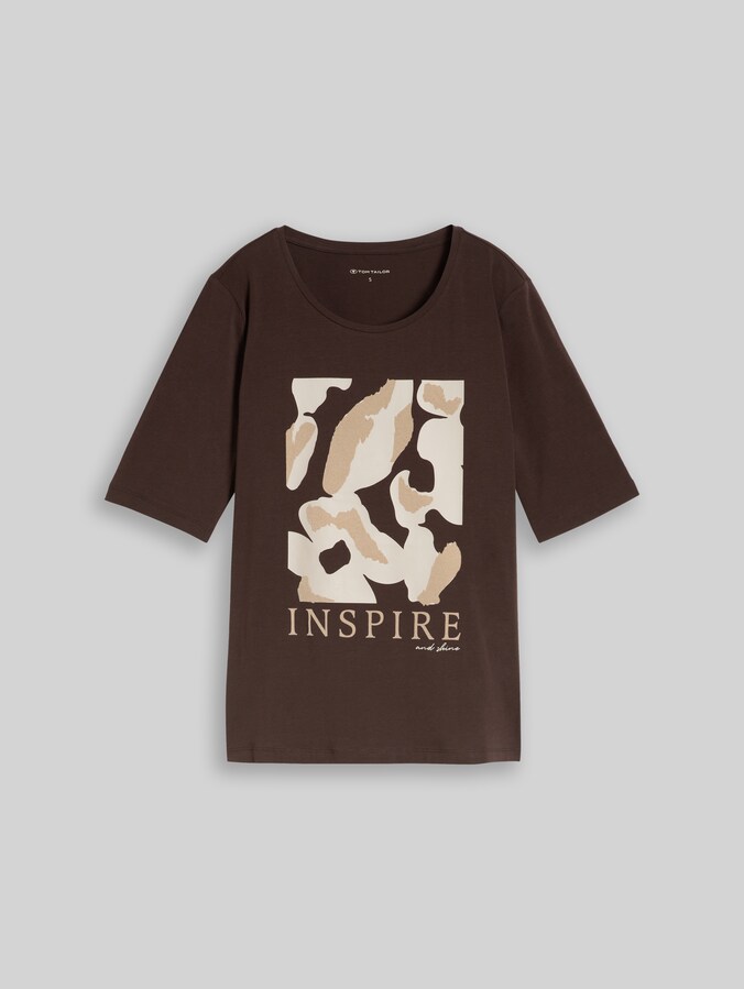 Slim Fit T-Shirt mit Print von Women, java dark brown