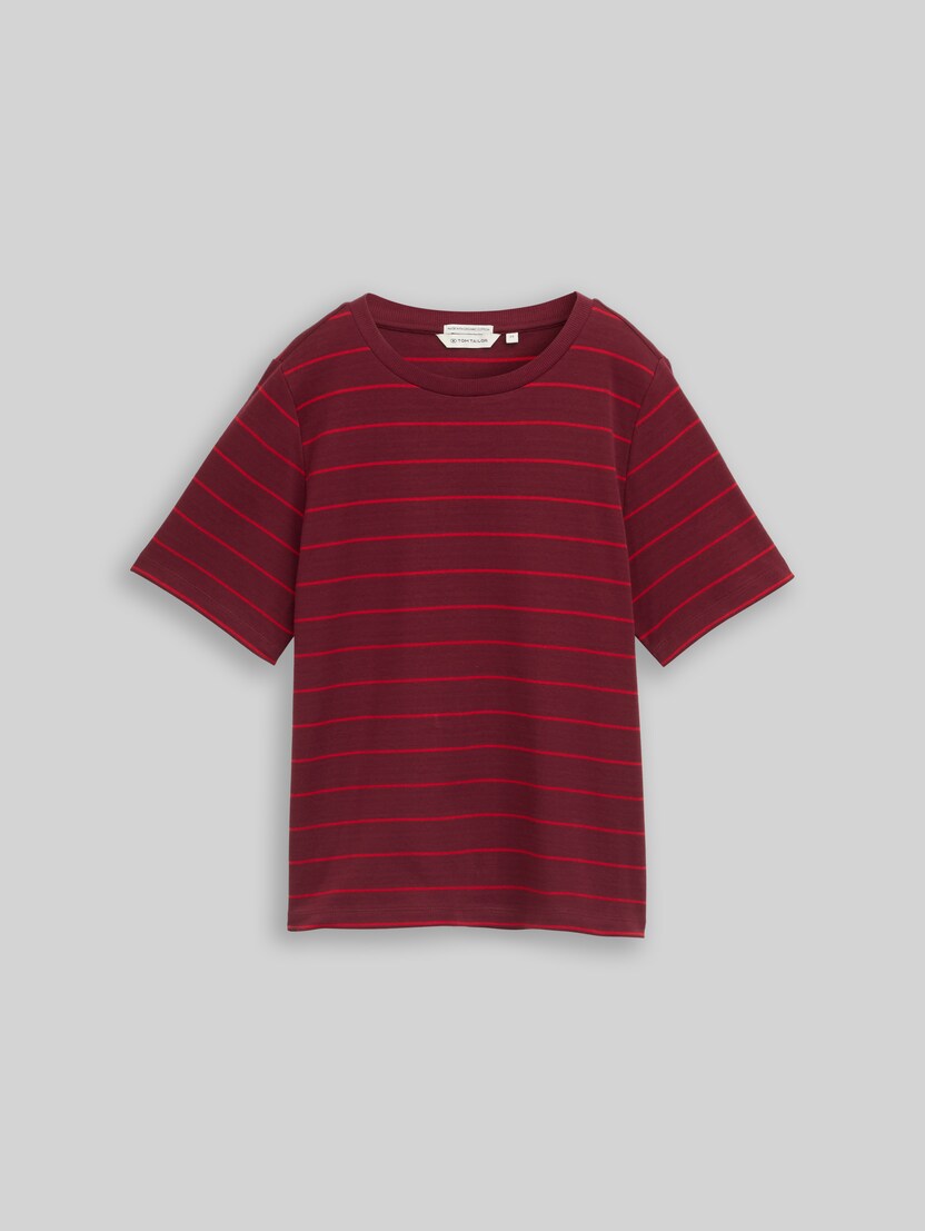 Cotton T-shirt by Women, plum red irregular stripe