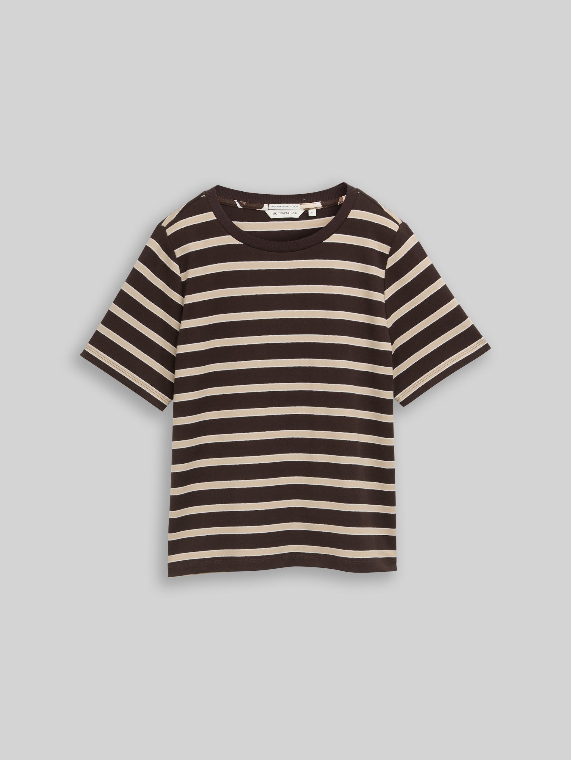 T-Shirt aus Baumwolle - brown beige irregular stripe - Vorder-Produkt-Ansicht
