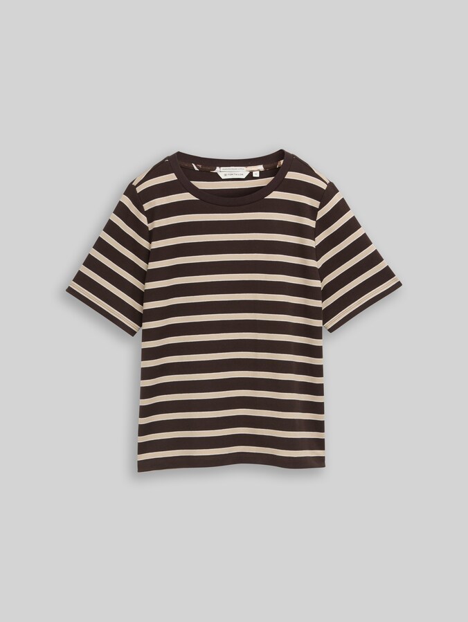 T-shirt van katoen door Women, brown beige irregular stripe