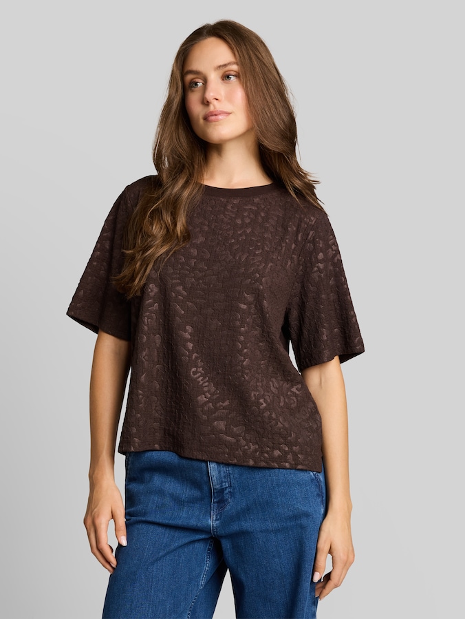 Boxy-fit T-shirt with leopard print by Women, java dark brown
