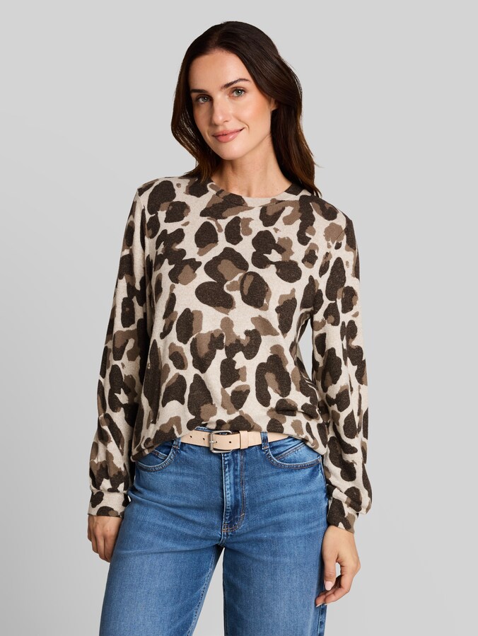 Gezellig T-shirt met lange mouwen en patroon door Women, beige melange brown leo print