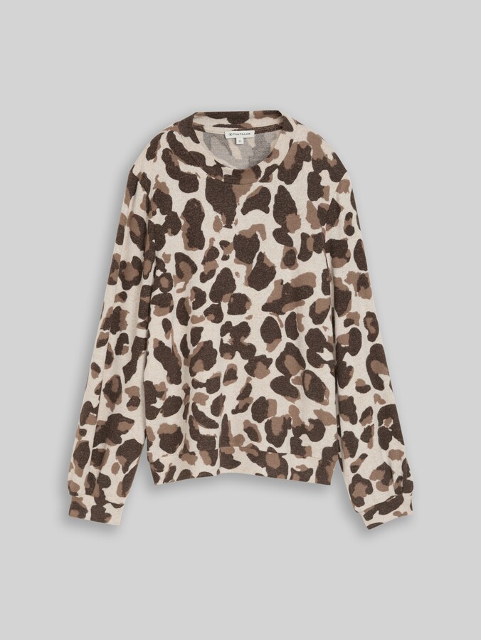 T-shirt confortable à manches longues et imprimé par Women, beige melange brown  leo print