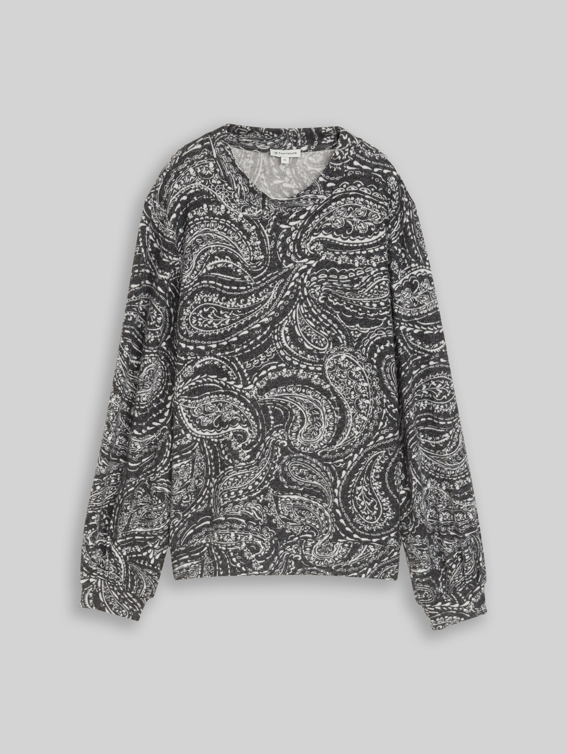 T-shirt confortable à manches longues et imprimé - grey melange paisley - Vue de face du produit