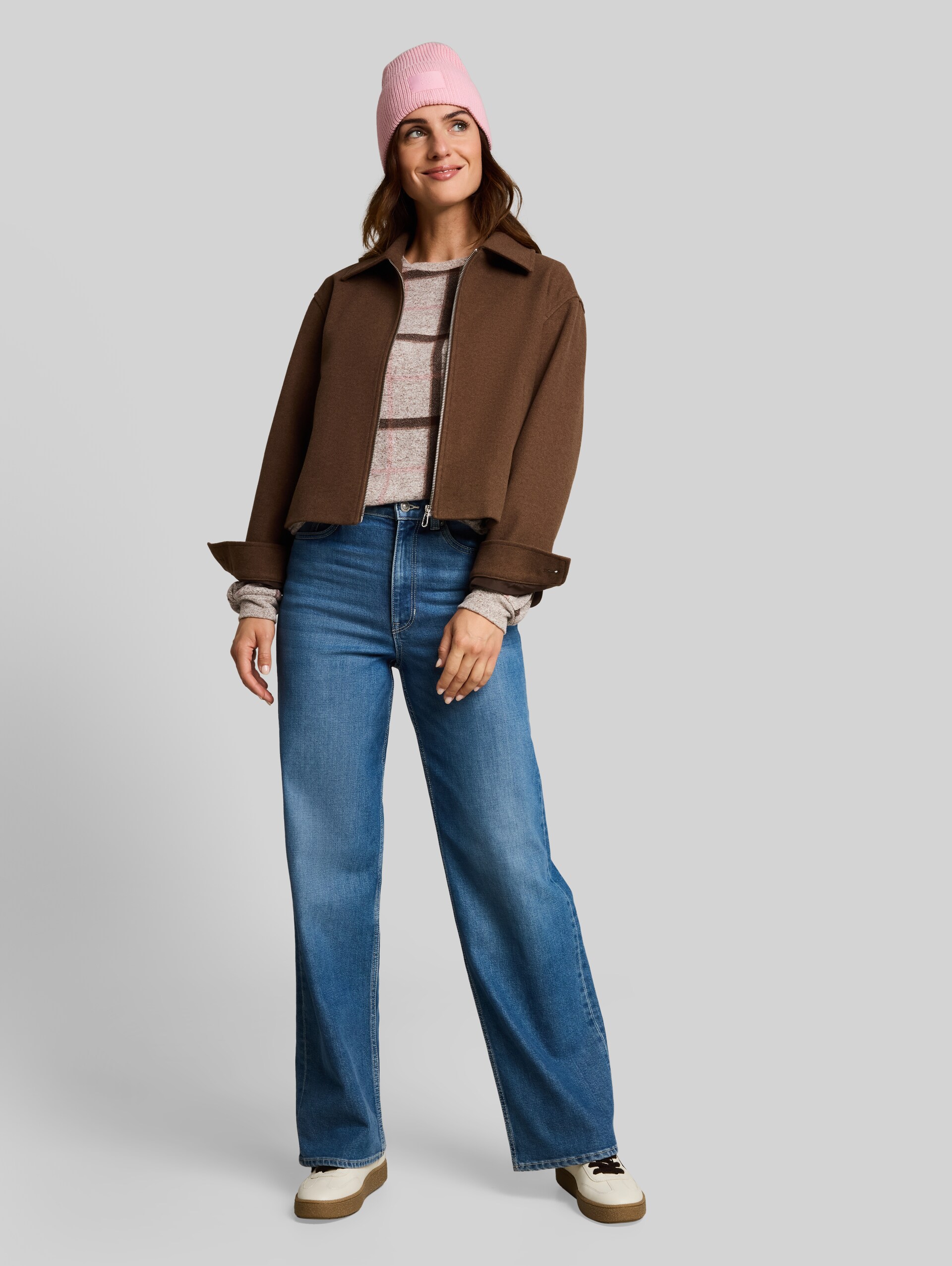 Cosy Langarmshirt mit Muster - brown melange check - Model-Vorderansicht