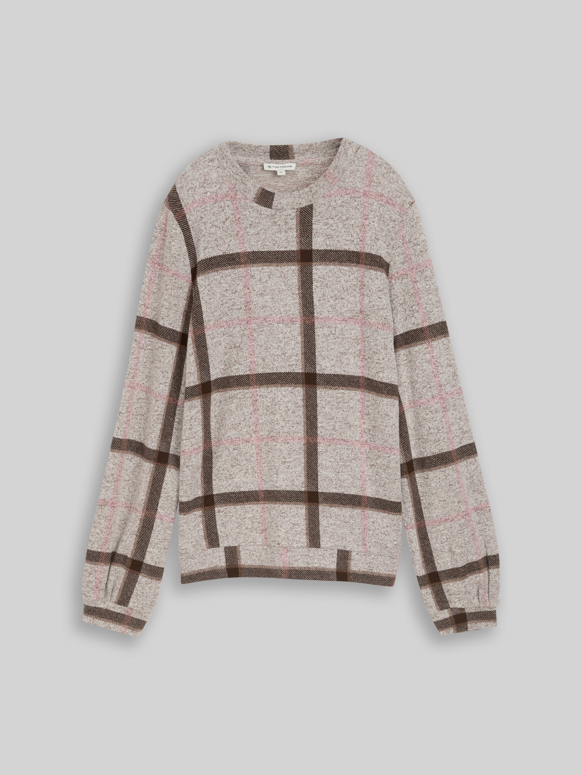 Cosy Langarmshirt mit Muster - brown melange check - Vorder-Produkt-Ansicht