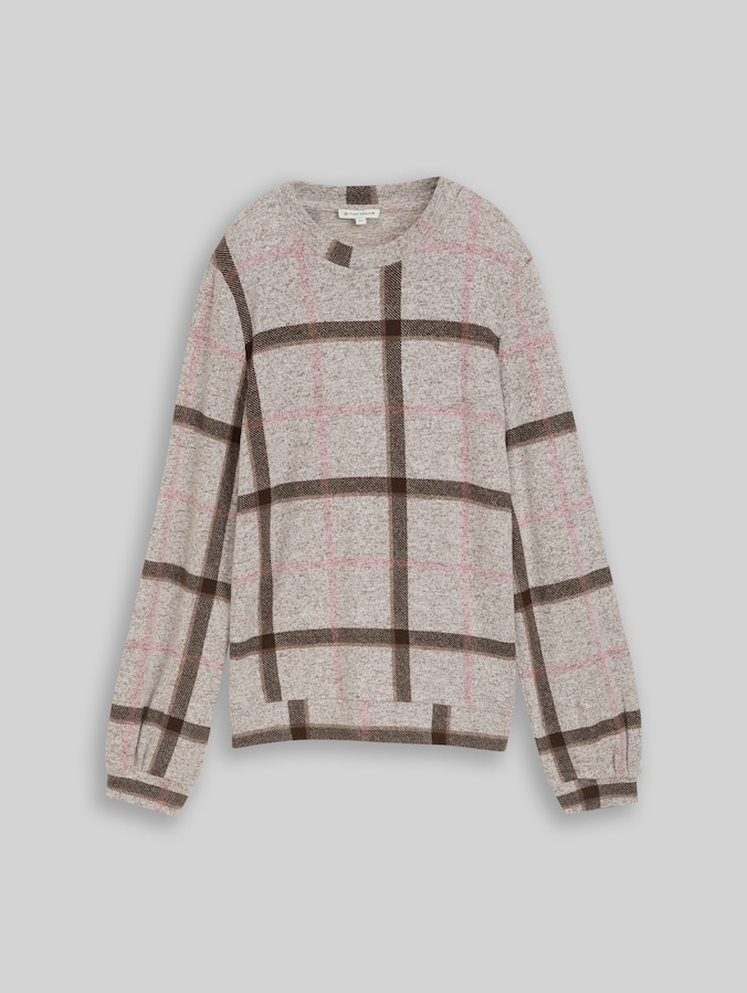 Cosy Langarmshirt mit Muster von Women, brown melange check