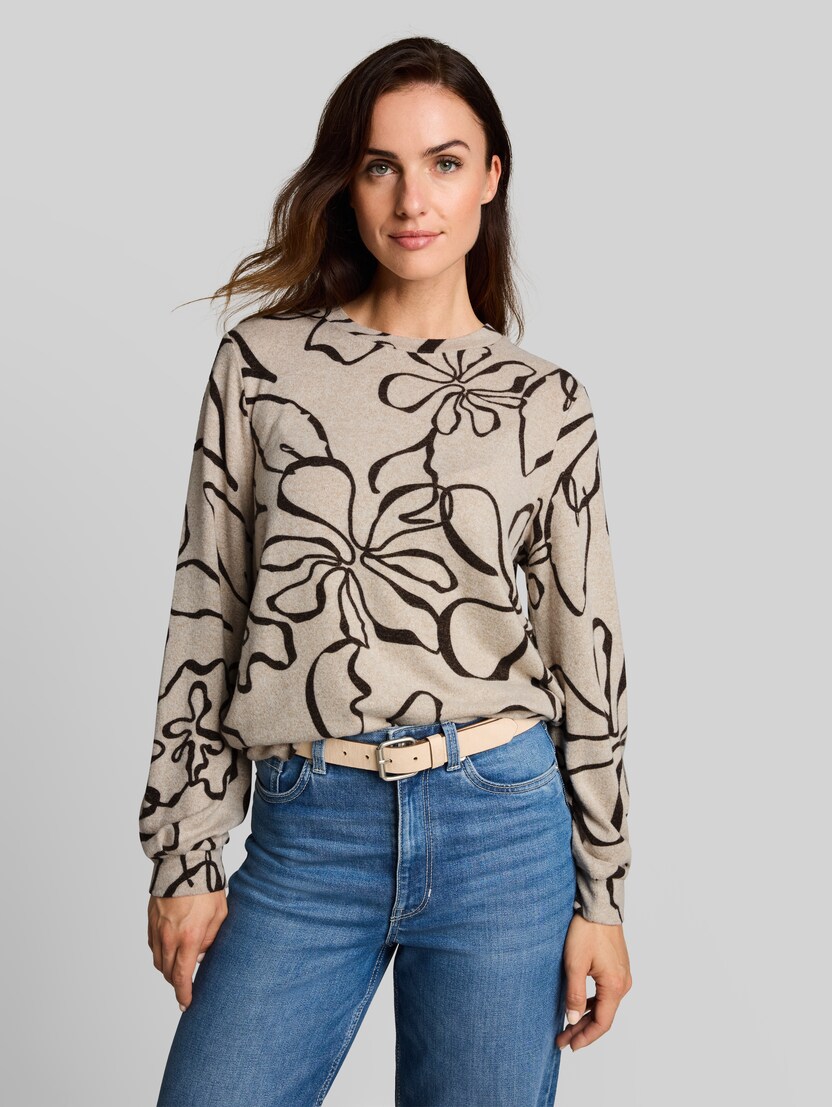 Cosy long-sleeved top with a pattern by Women, beige brown flower design