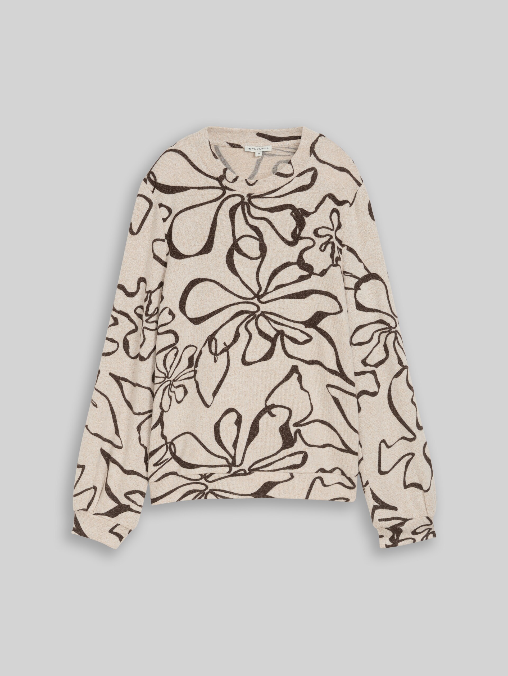 Cosy Langarmshirt mit Muster - beige brown flower design - Vorder-Produkt-Ansicht