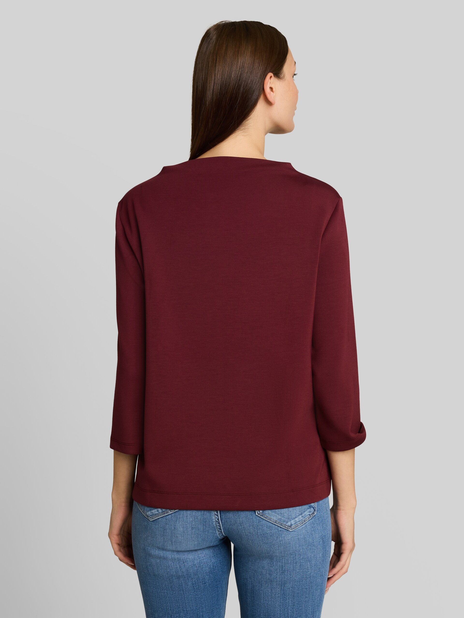 Scuba-shirt met lange mouwen in 2-in-1-look - Preppy Plum - Neklijn model-achteraanzicht
