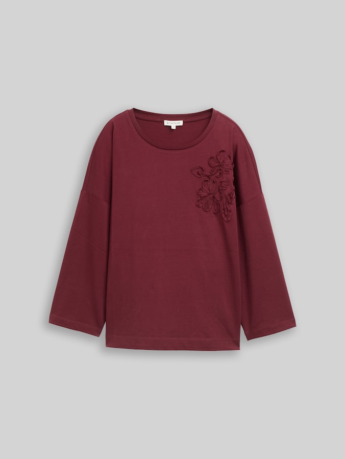 Loose-fit T-shirt with floral appliqué by Women, Preppy Plum