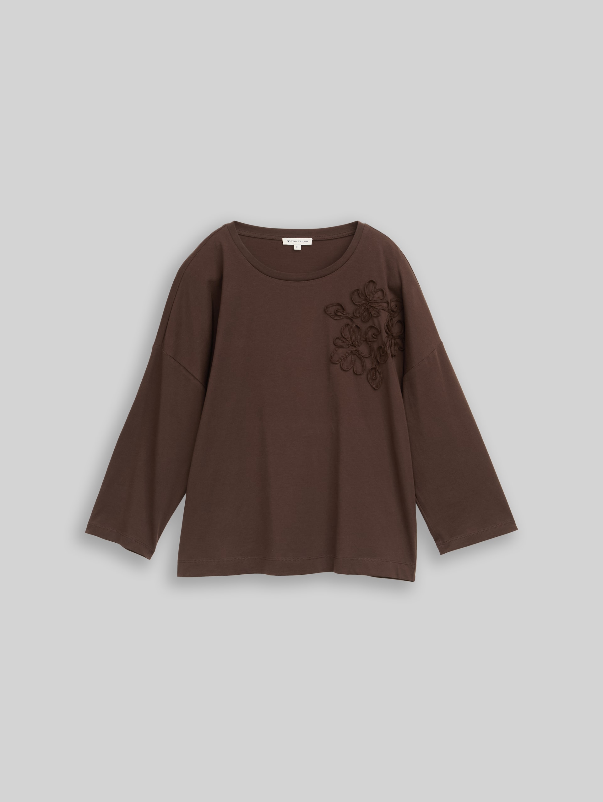 Loose Fit T-Shirt mit Blumen-Applikation - java dark brown - Vorder-Produkt-Ansicht