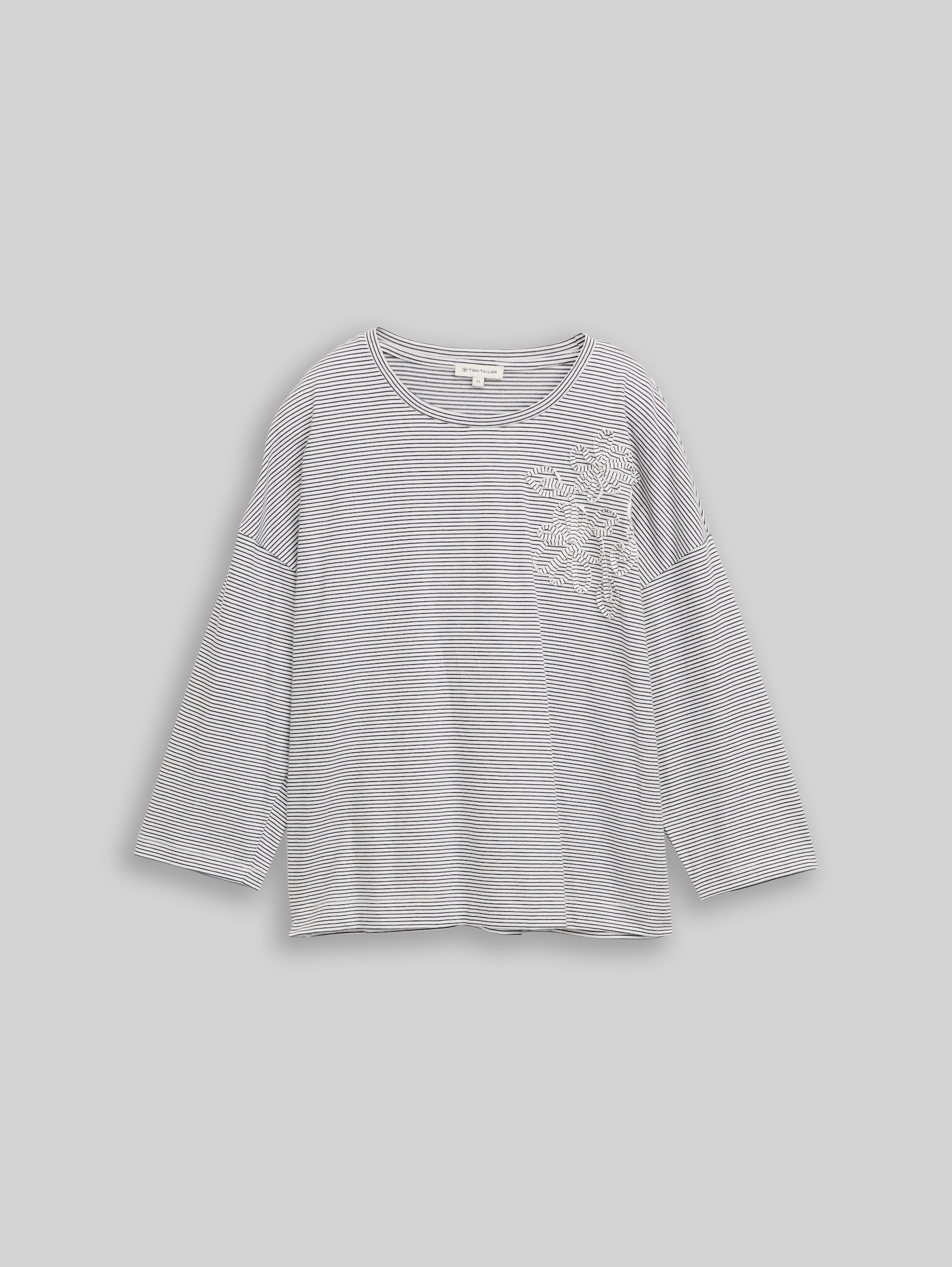 Loose Fit T-Shirt mit Blumen-Applikation - small white navy stripe - Vorder-Produkt-Ansicht