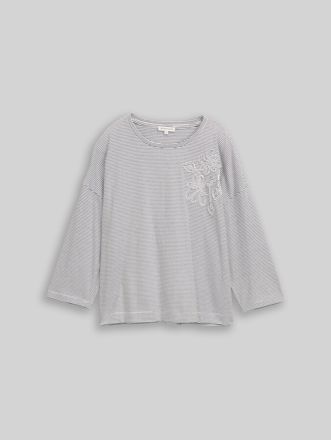T-shirt ample avec application florale par Women, small white navy stripe
