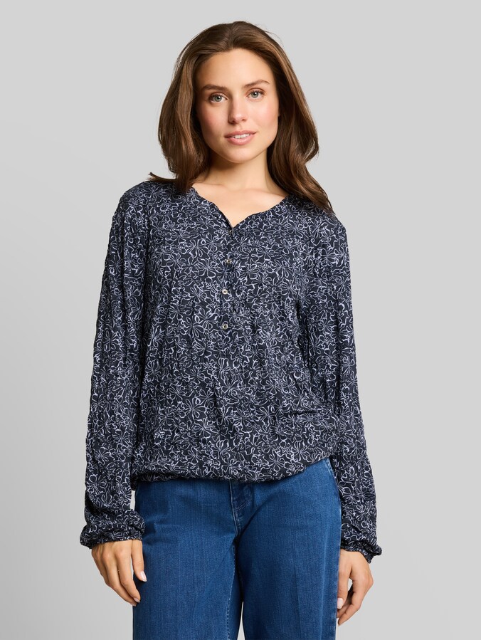 Gekreukt T-shirt met lange mouwen en bloemenpatroon door Women, navy white flower print