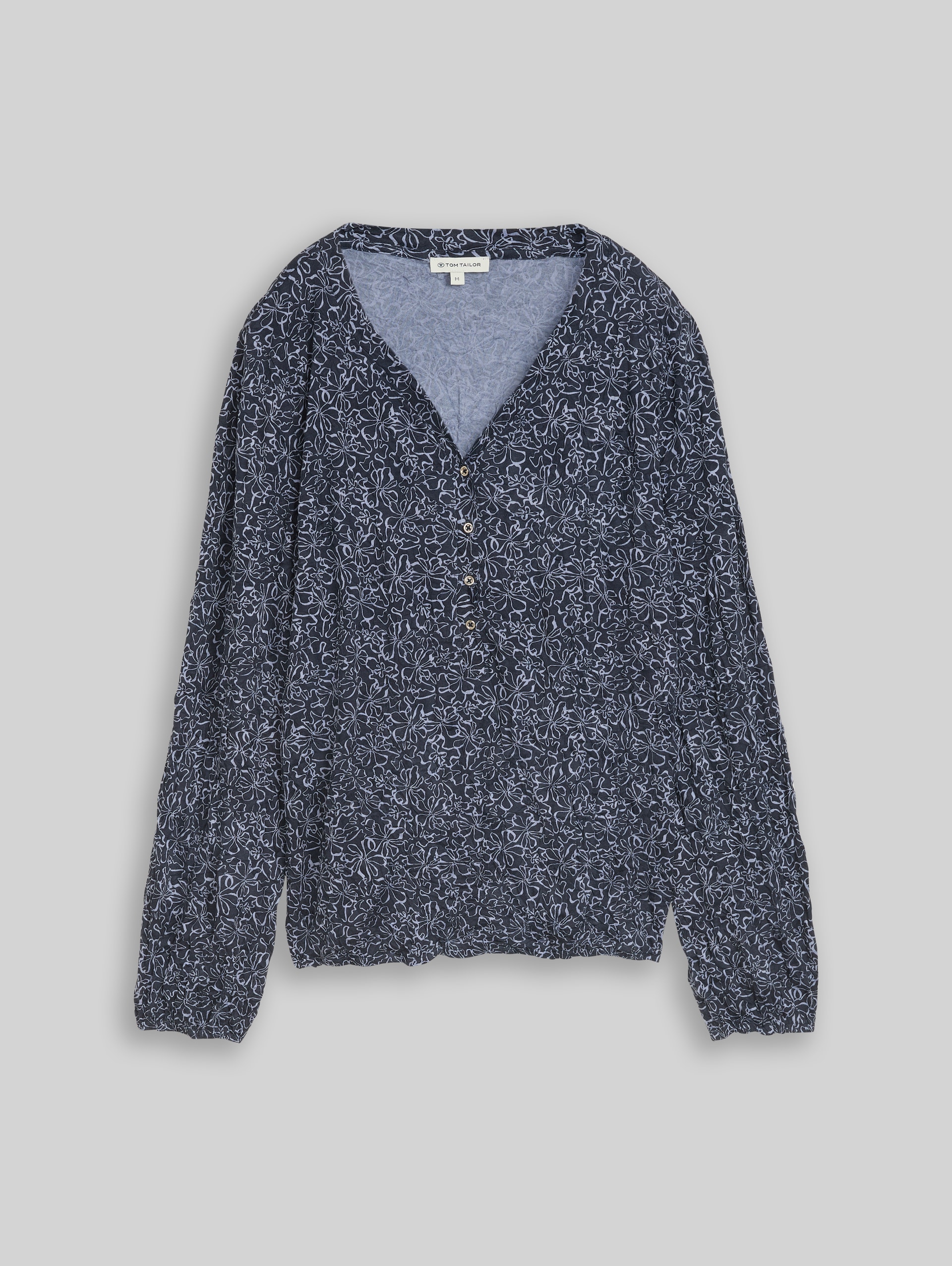 Crinkle Langarmshirt mit Blumenmuster - navy white flower print - Vorder-Produkt-Ansicht