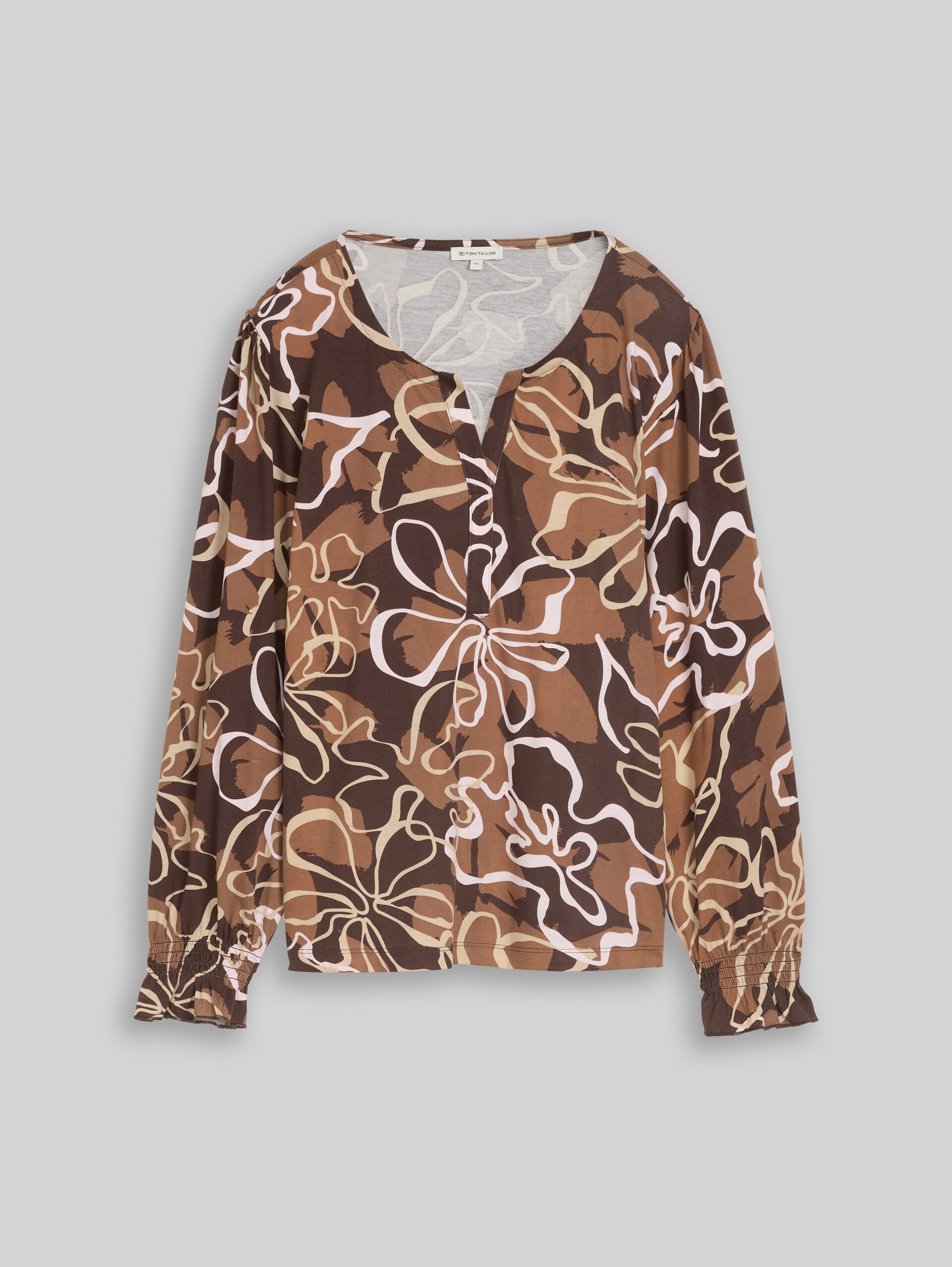Blusenshirt mit Blumenmuster - brown big flower design - Vorder-Produkt-Ansicht
