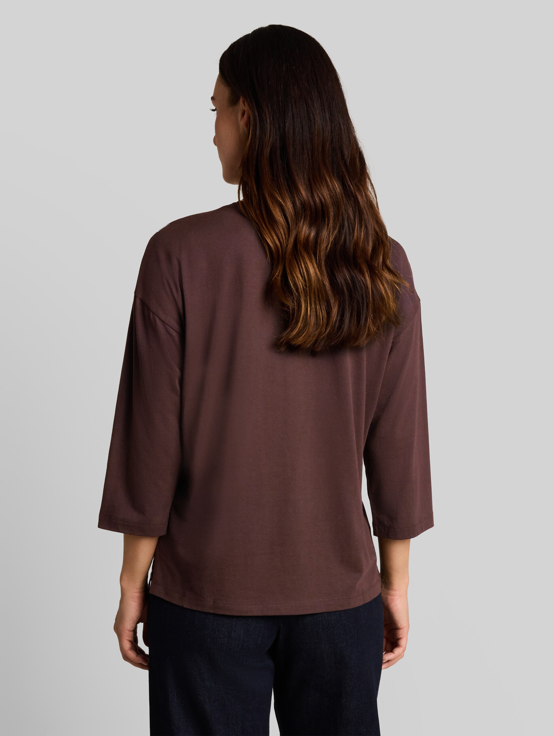 T-shirt met lange mouwen en bloemenpatroon - java dark brown - Neklijn model-achteraanzicht