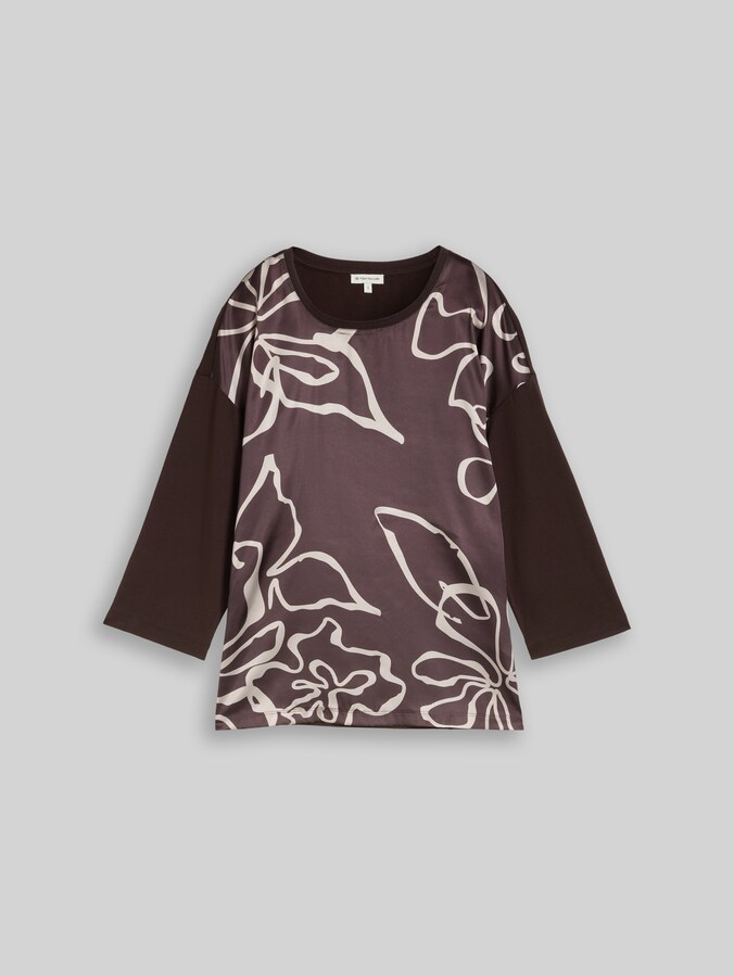 T-shirt met lange mouwen en bloemenpatroon door Women, java dark brown