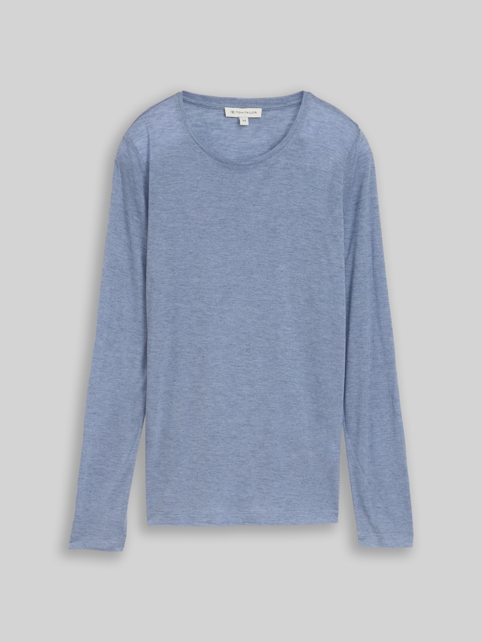 Slim fit T-shirt met lange mouwen en wol door Women, fern blue melange