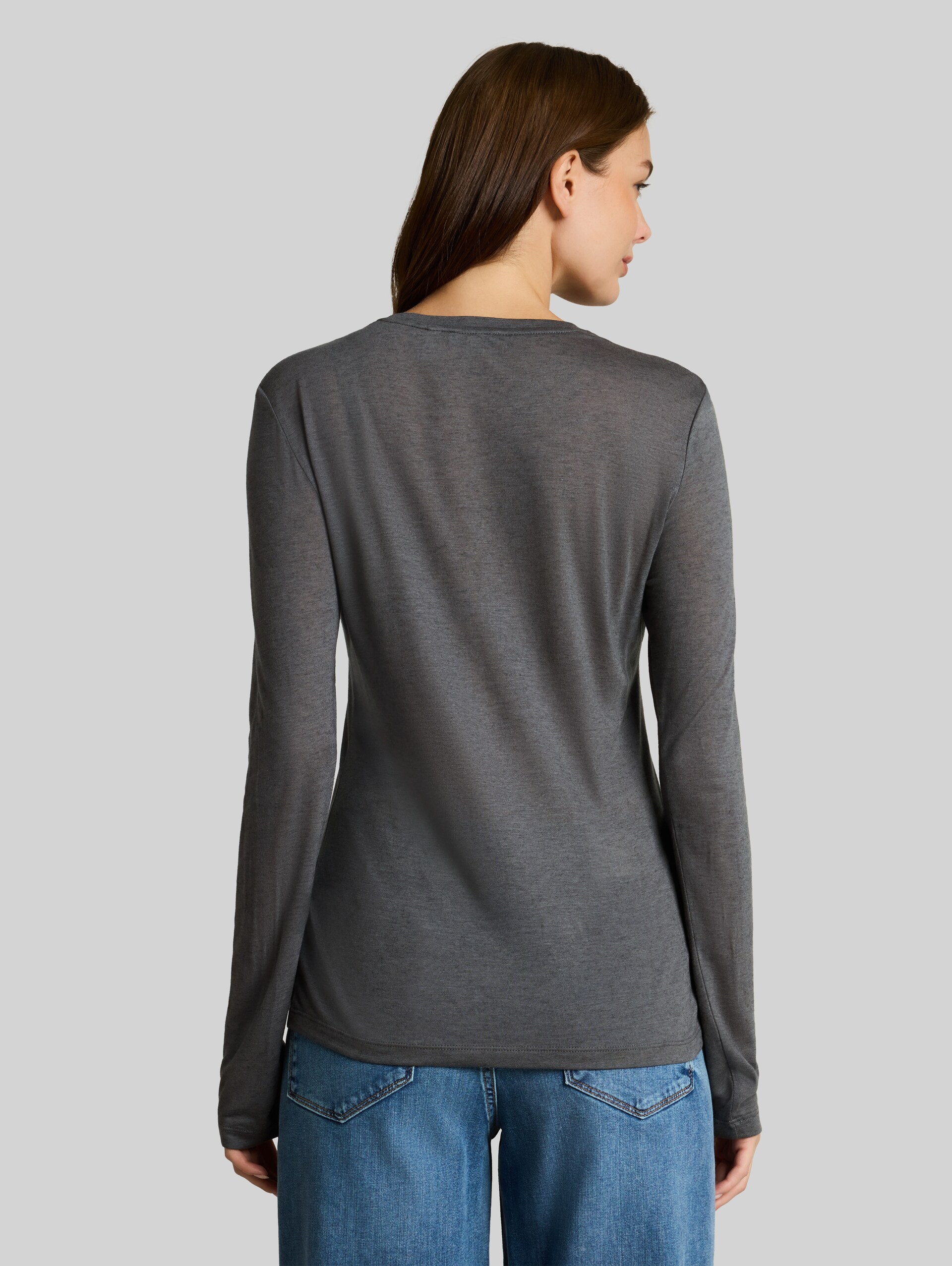 T-shirt à manches longues coupe ajustée avec une touche de laine - dark silver grey melange - Découpe Vue arrière du modèle
