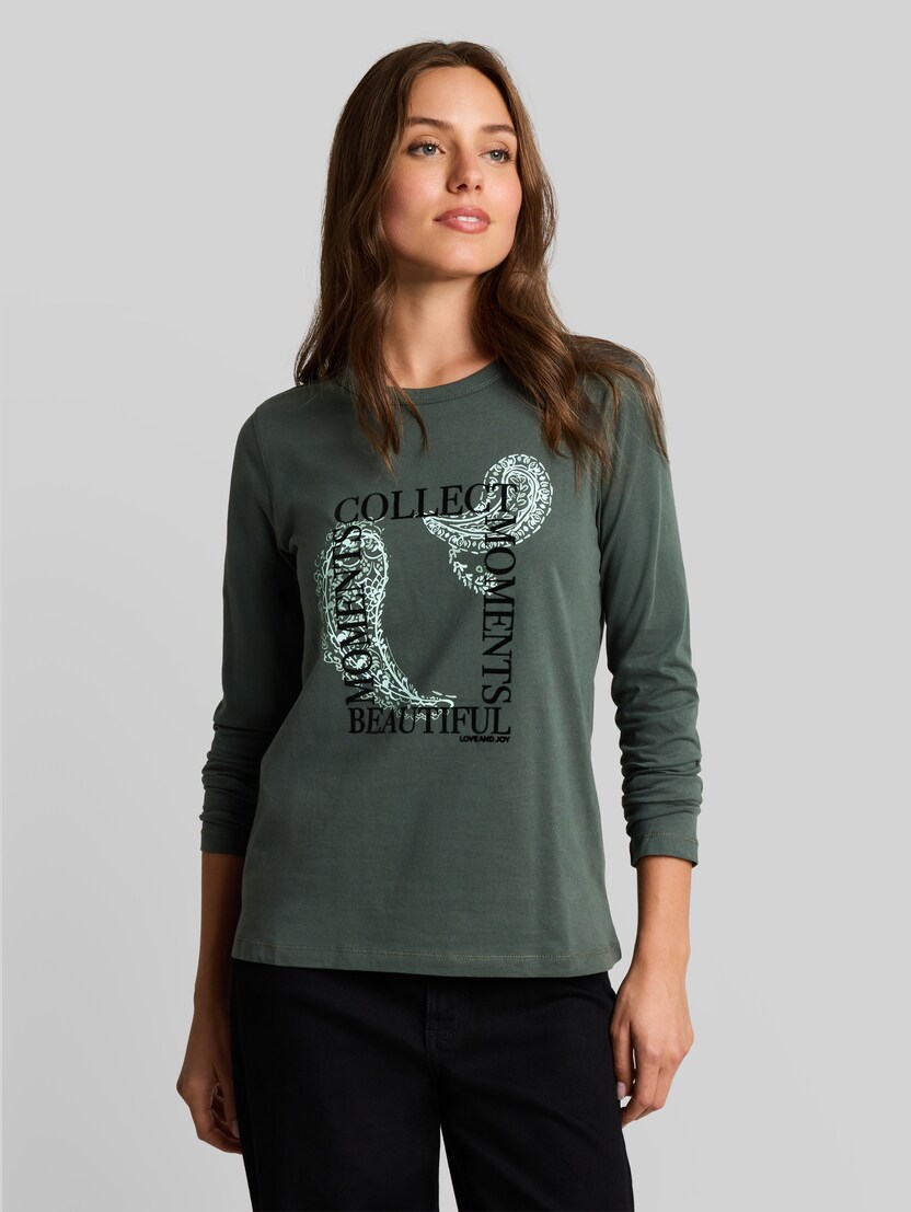 Slim fit shirt met lange mouwen en print door Women, Darkest Olive
