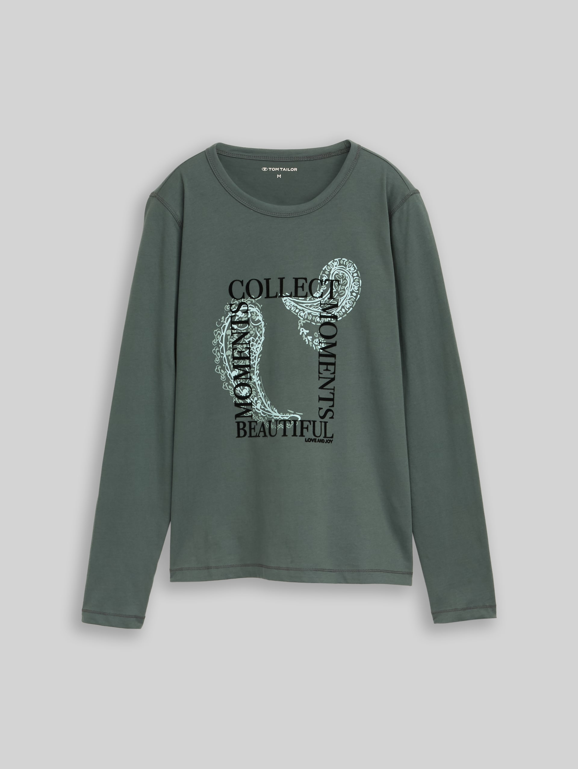 Slim Fit Langarmshirt mit Print - Darkest Olive - Vorder-Produkt-Ansicht