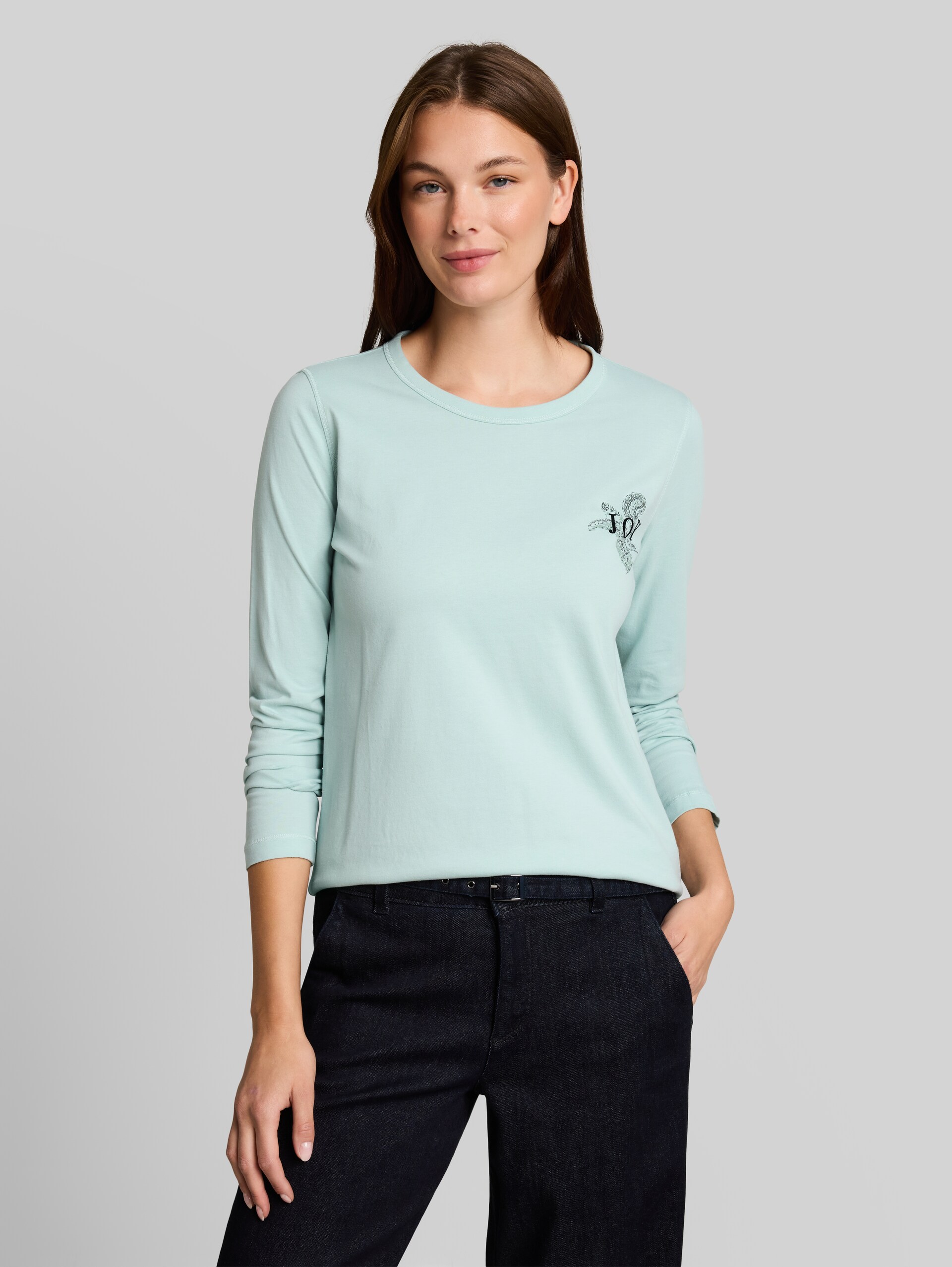 T-shirt à manches longues coupe ajustée avec imprimé - dusty light green - Découpe Vue de face du modèle