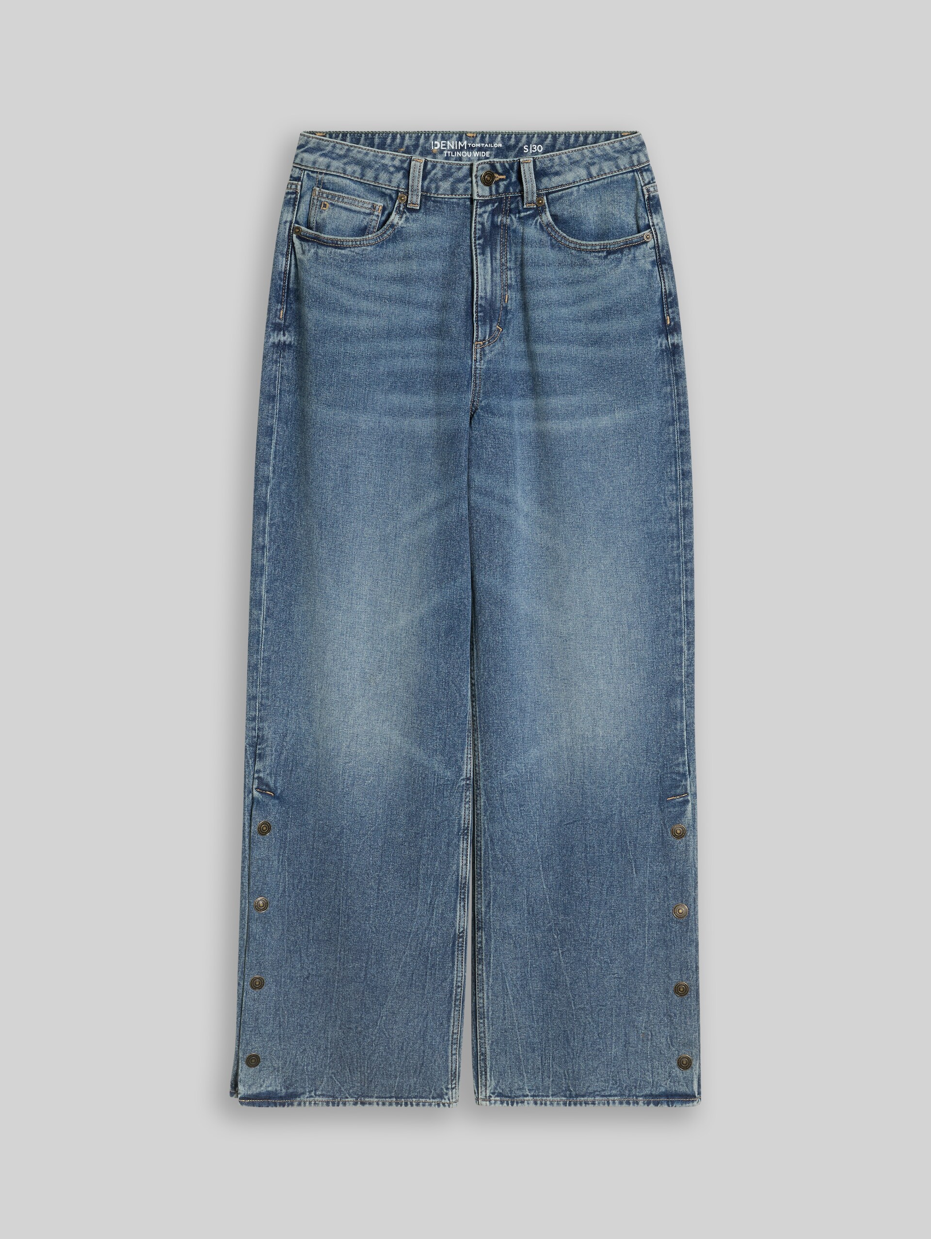 Jean TTLINOUS WIDE avec détails boutonnés - vintage used mid stone blue - Vue de face du produit