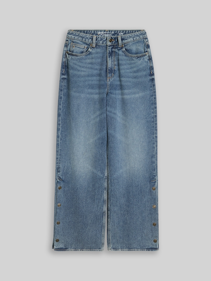 Jean TTLINOUS WIDE avec détails boutonnés par Denim Female, vintage used mid stone blue