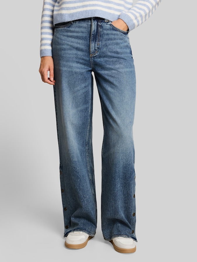 TTLINOUS WIDE Jeans mit Knopf-Details von Denim Female, vintage used mid stone blue