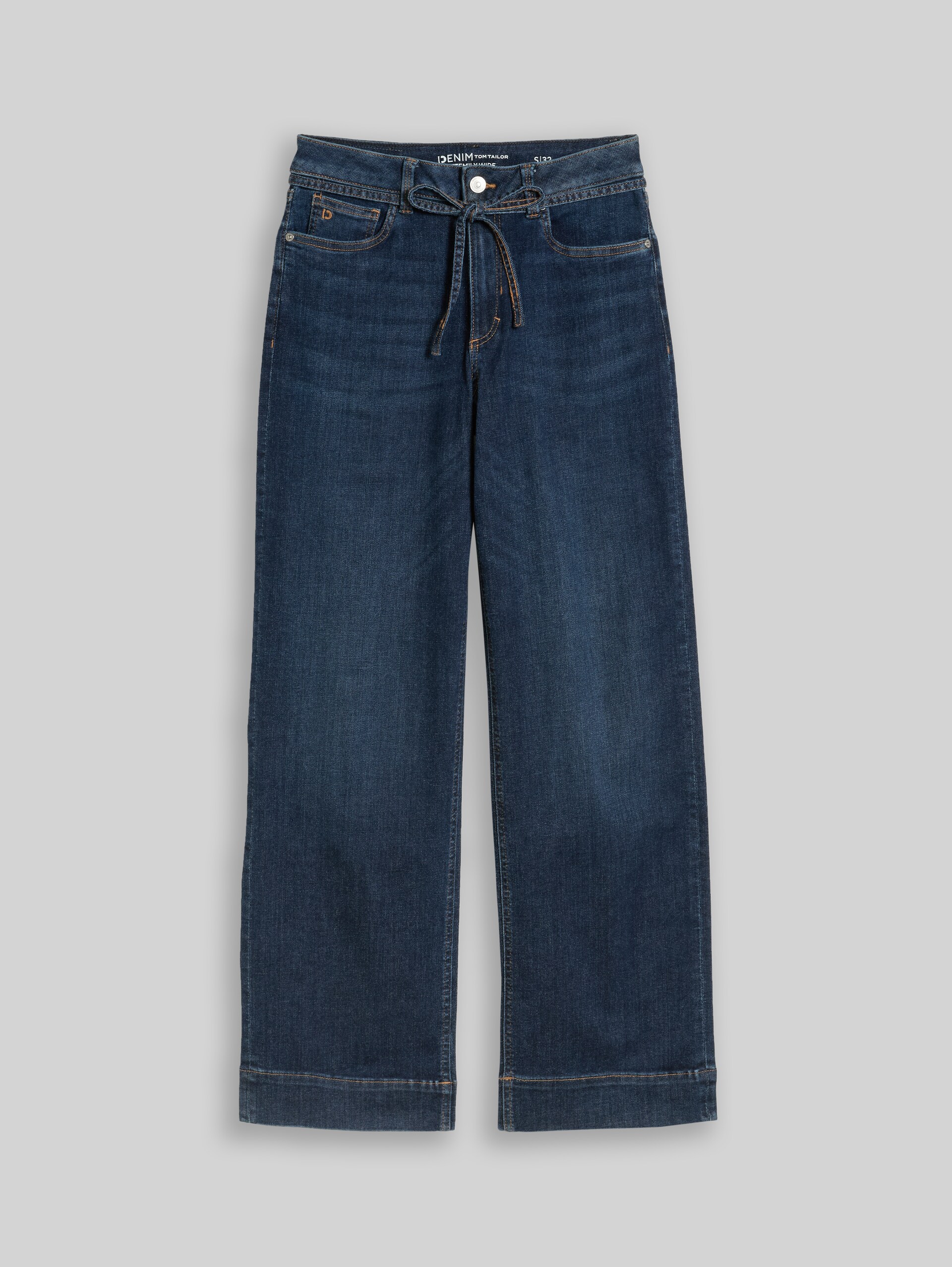 TTEMILY WIDE jeans with tie belt - Used Dark Stone Blue Denim - Front product view