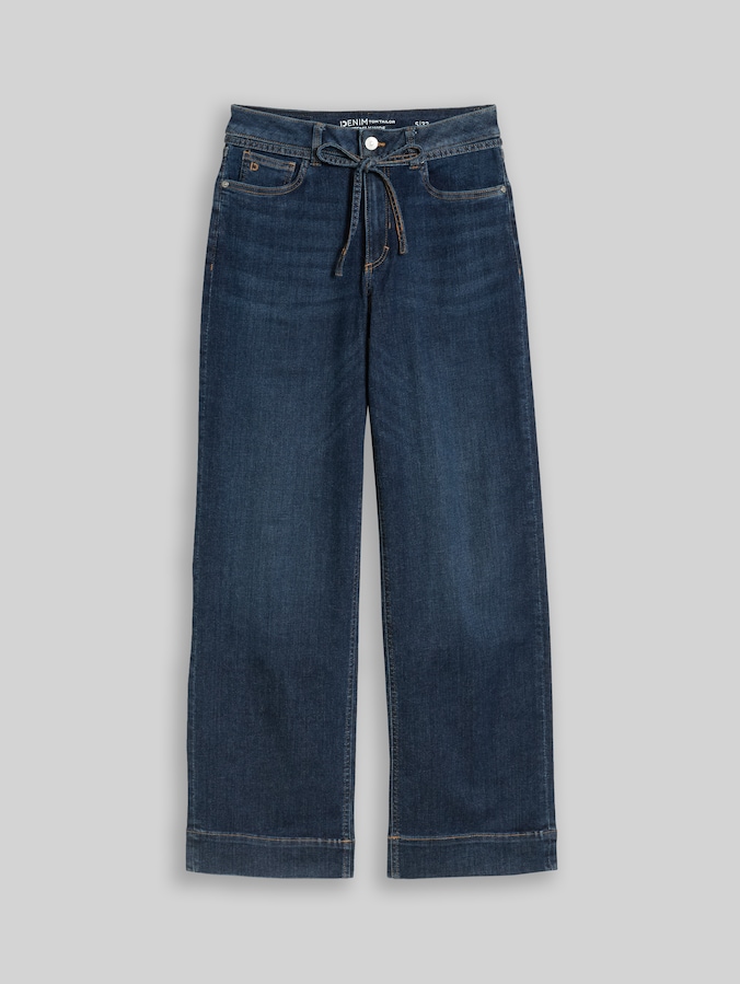 TTEMILY WIDE Jeans mit Bindegürtel von Denim Female, Used Dark Stone Blue Denim