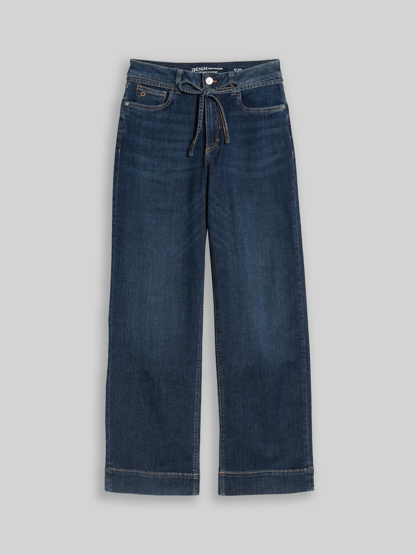 TTEMILY WIDE jeans with tie belt by Denim Female, Used Dark Stone Blue Denim