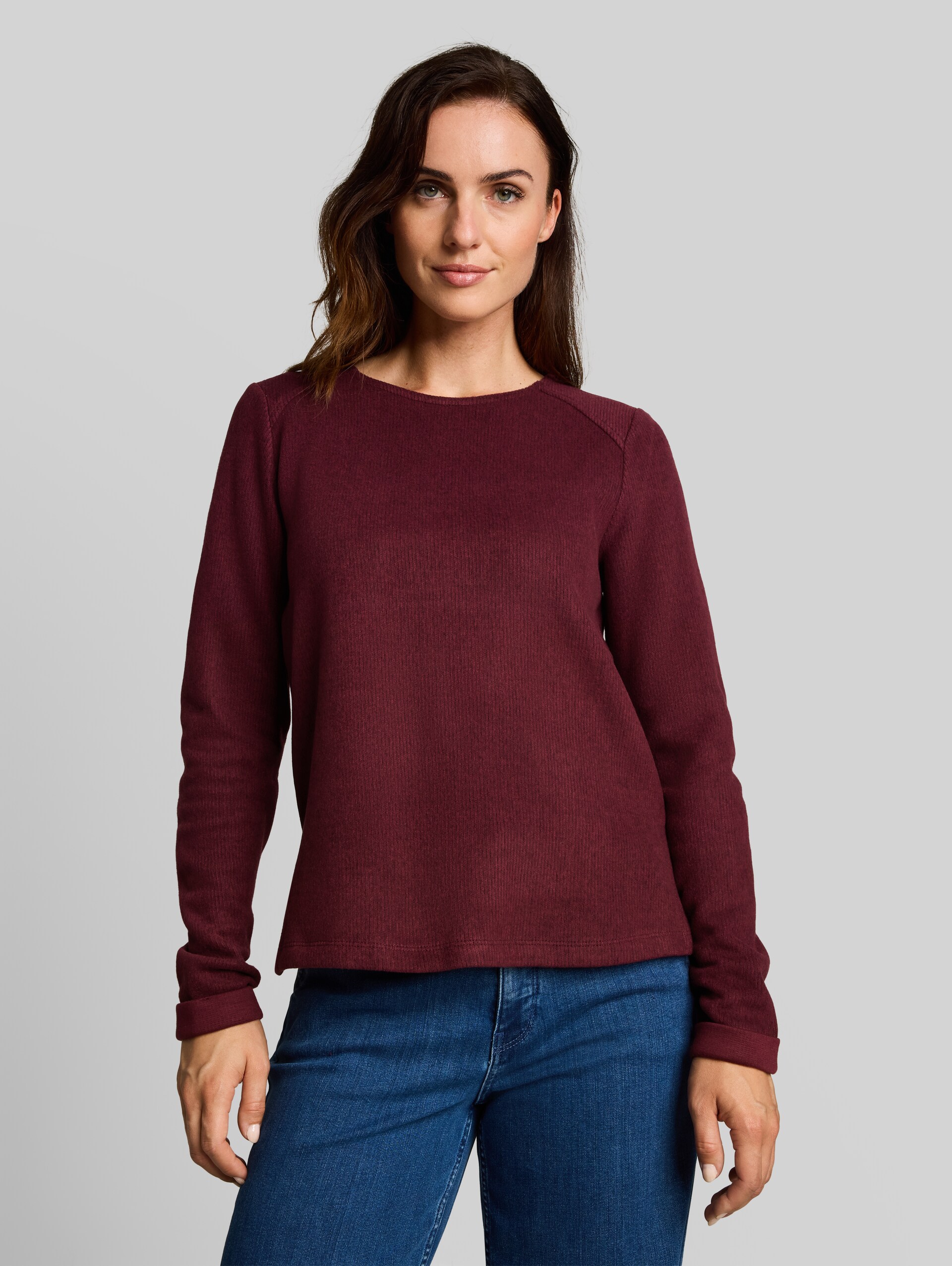 Gezellig sweatshirt met gemêleerde look - dark preppy plum melange - Nek model vooraanzicht