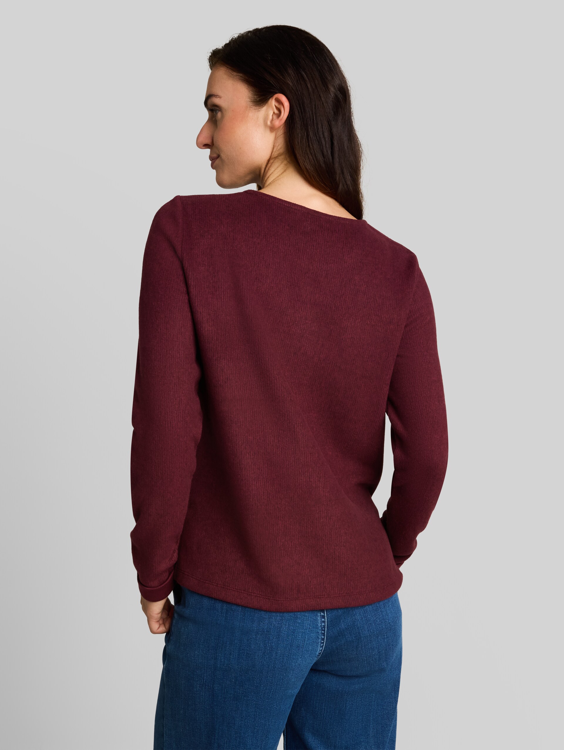 Gezellig sweatshirt met gemêleerde look - dark preppy plum melange - Neklijn model-achteraanzicht