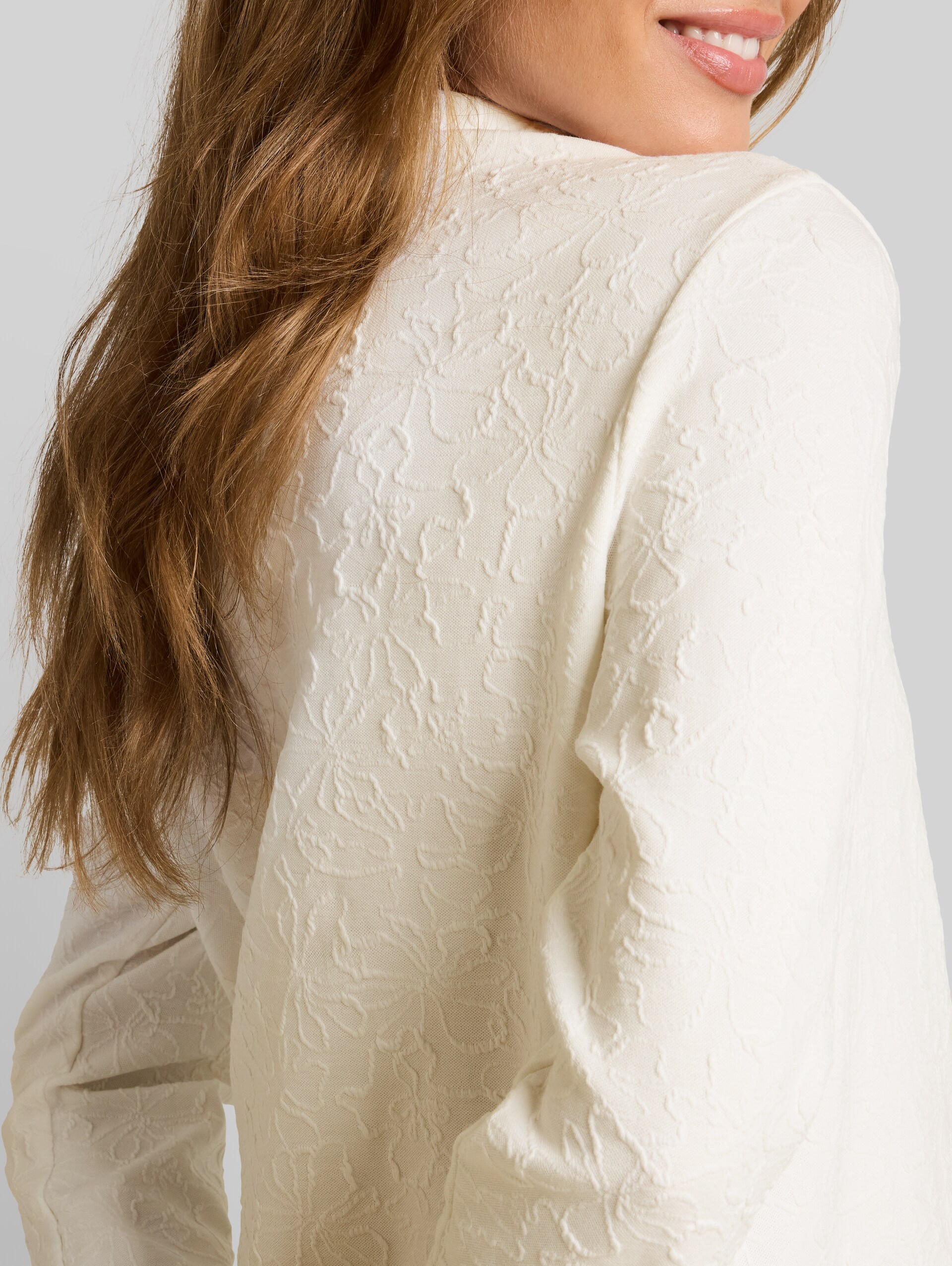 Jacquard sweatshirt with floral pattern - Whisper White - Detail model view