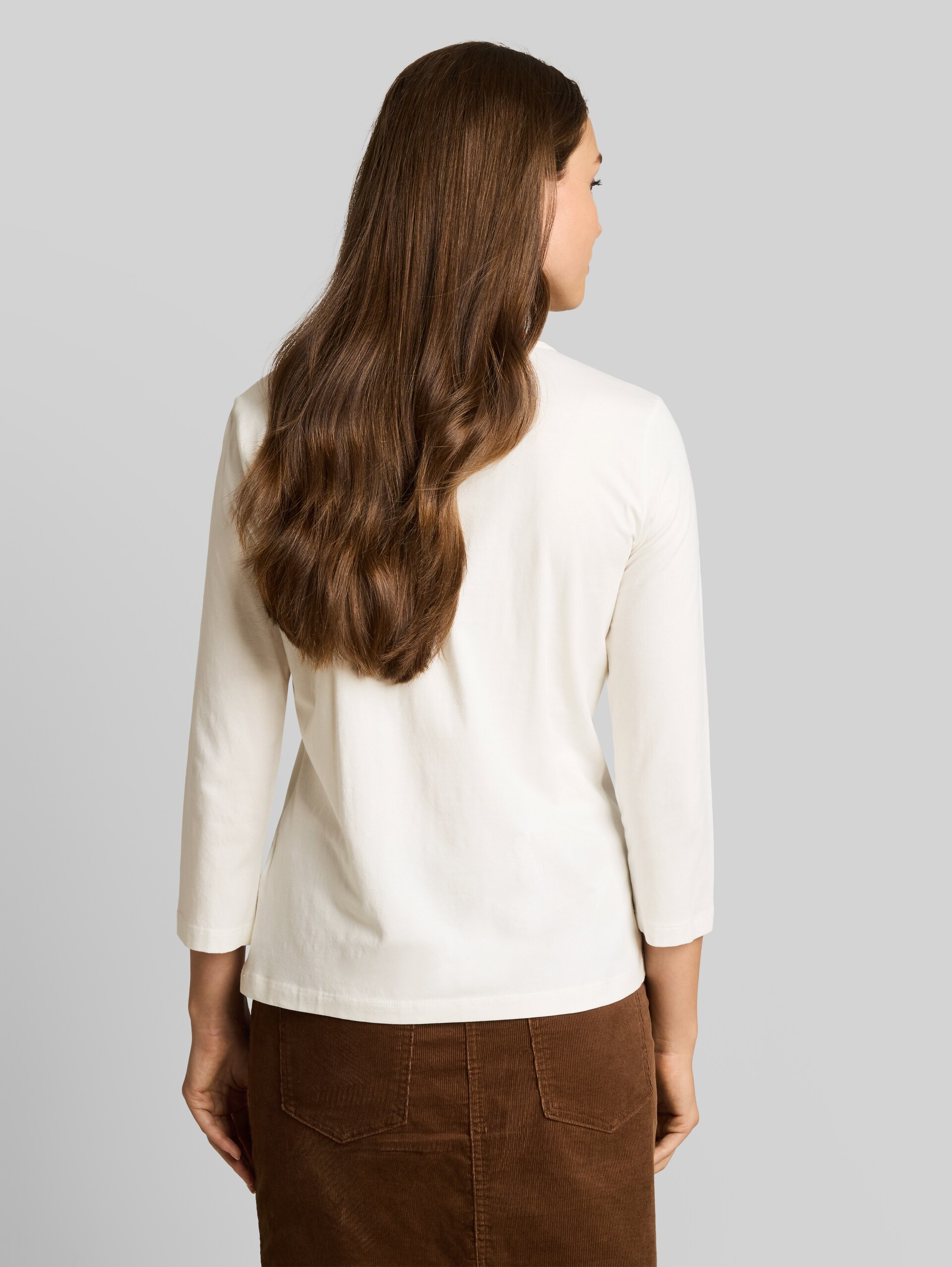 Slim fit shirt met lange mouwen en bloemenprint - Whisper White - Neklijn model-achteraanzicht