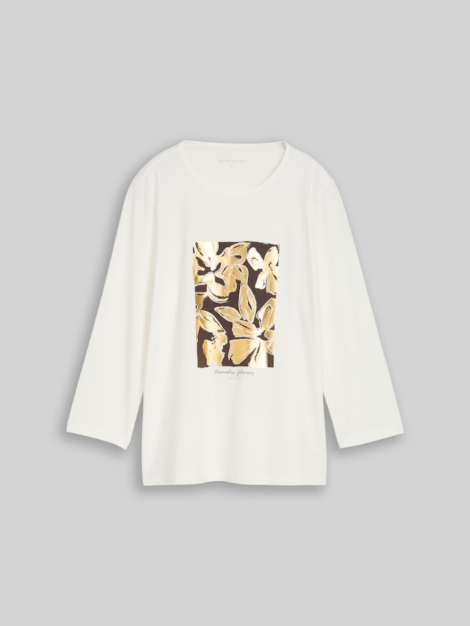 Slim Fit Langarmshirt mit Blumen-Print von Women, Whisper White