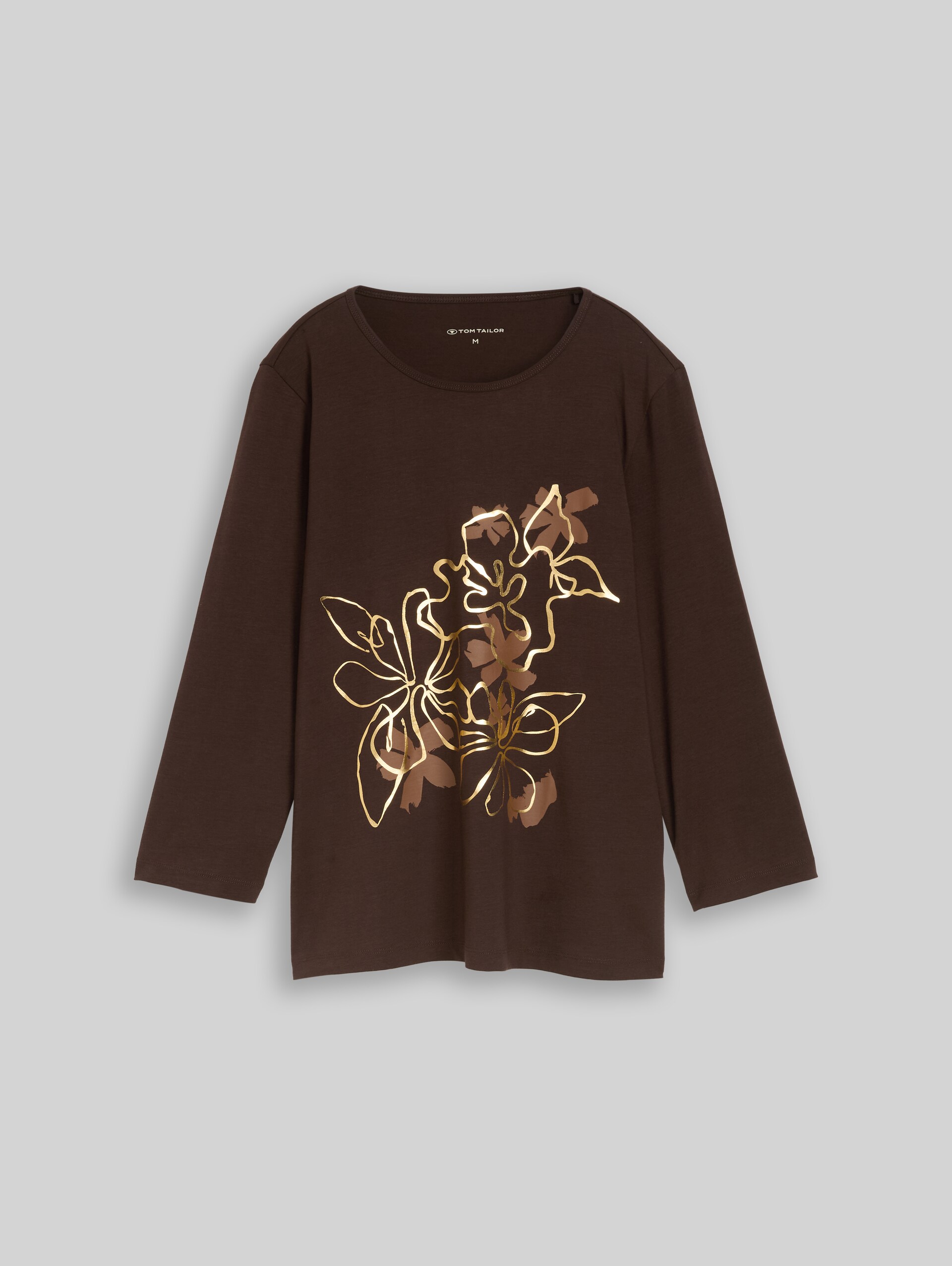 Slim fit shirt met lange mouwen en bloemenprint - java dark brown - Product vooraanzicht