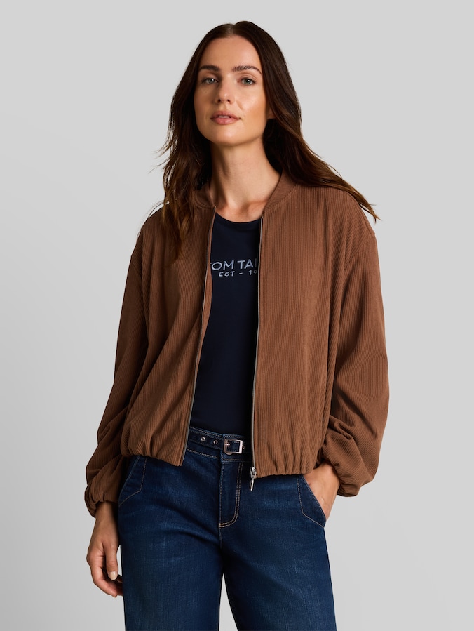 Loose-fit corduroy bomber jacket by Women, camel