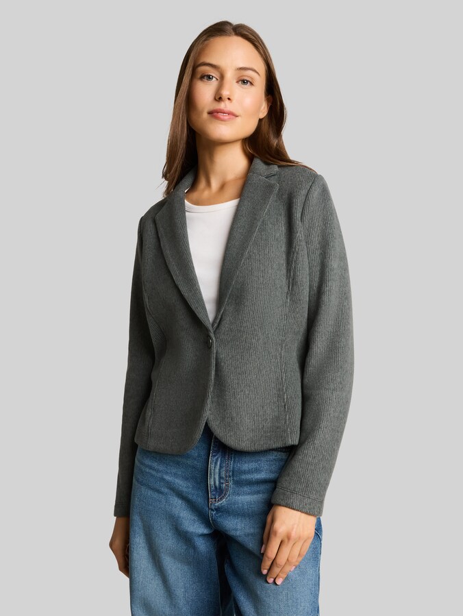 Slim-fit cosy blazer in a melange look by Women, dark olive melange