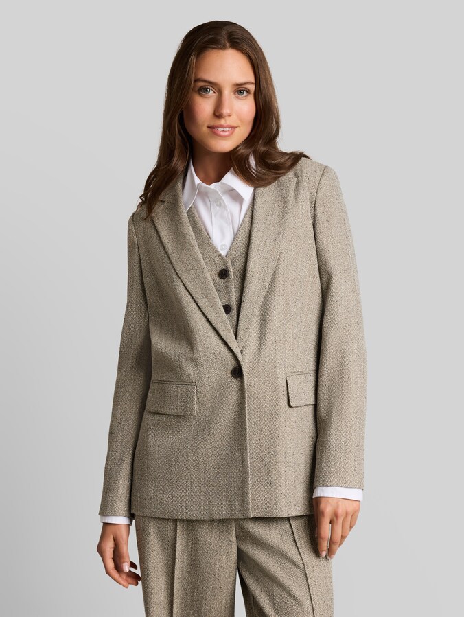 Loose-fit blazer with herringbone pattern by Women, gravel beige herringbone