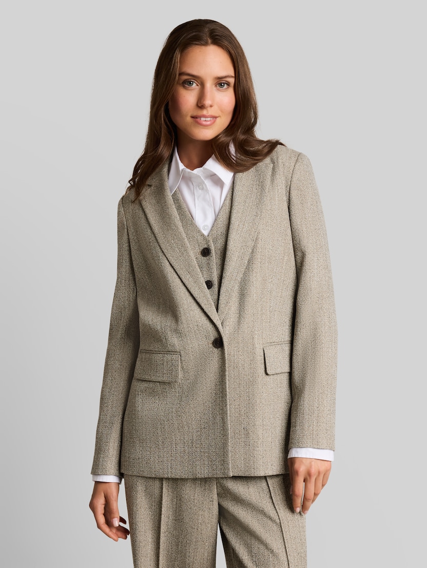 Loszittende blazer met visgraatpatroon door Women, gravel beige herringbone