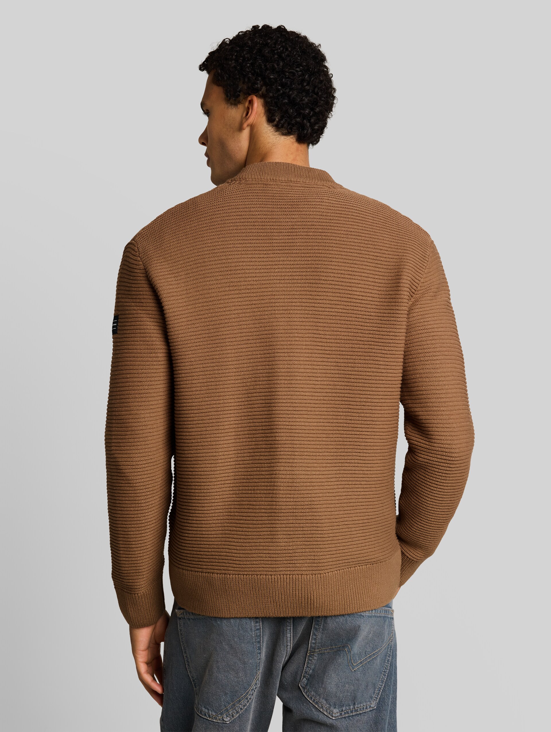 Strickjacke mit Bomberkragen - malt brown