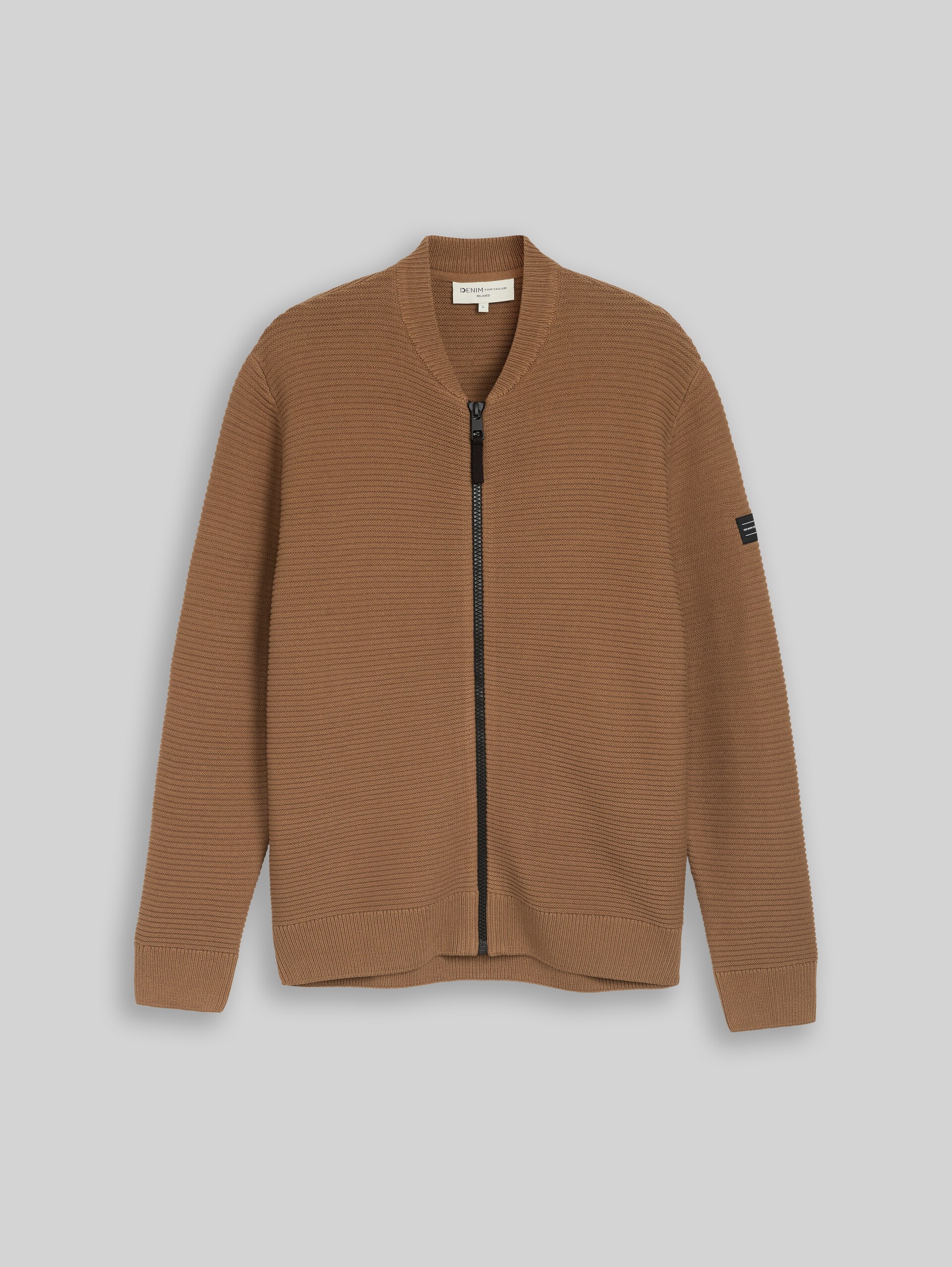 Strickjacke mit Bomberkragen - malt brown