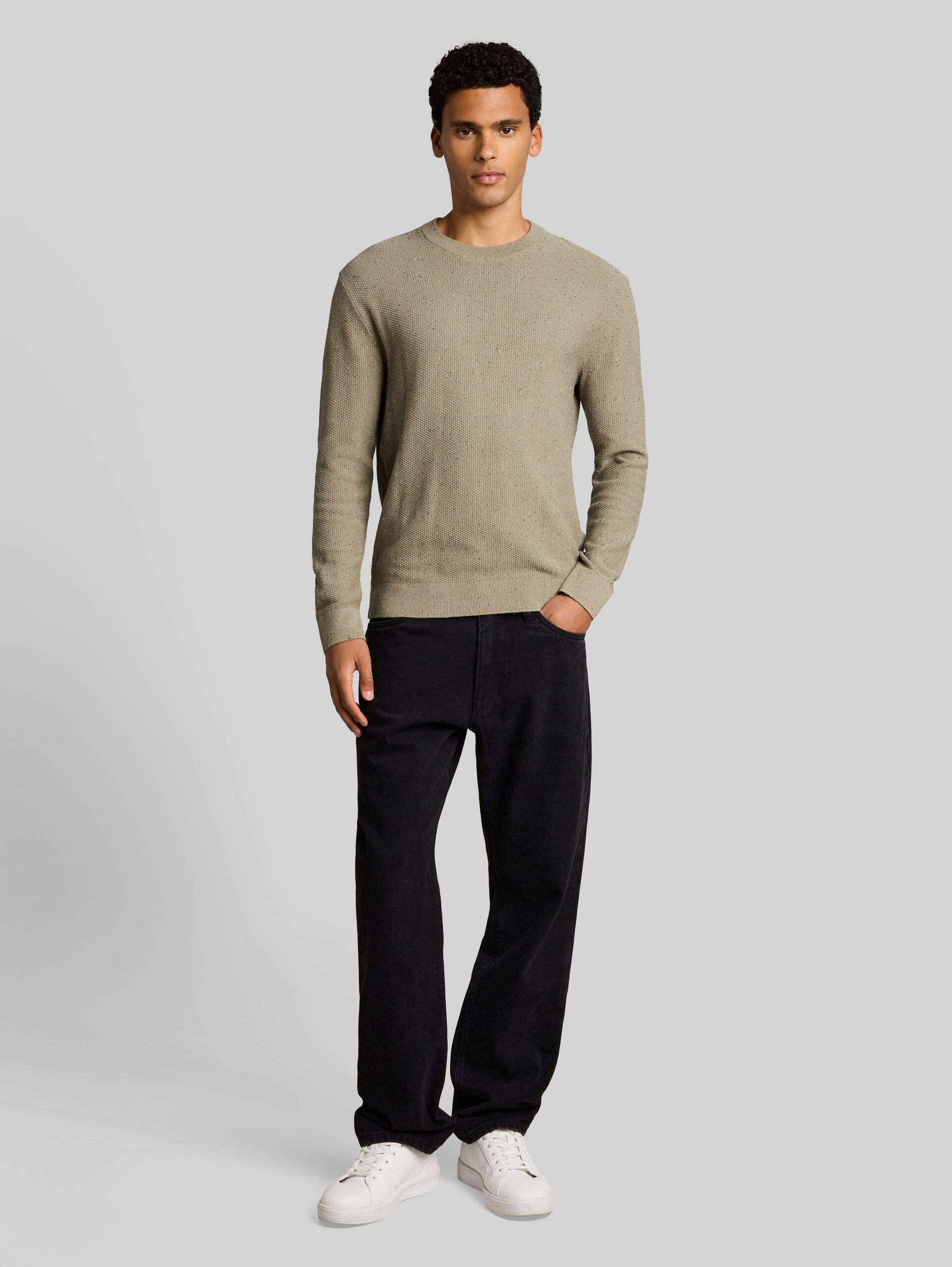 Pull en maille de coton - dark sage neps - Vue de face du modèle