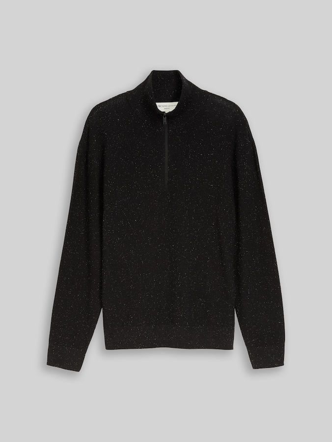 Pull à col roulé en coton par Denim Male, black multicolor nep