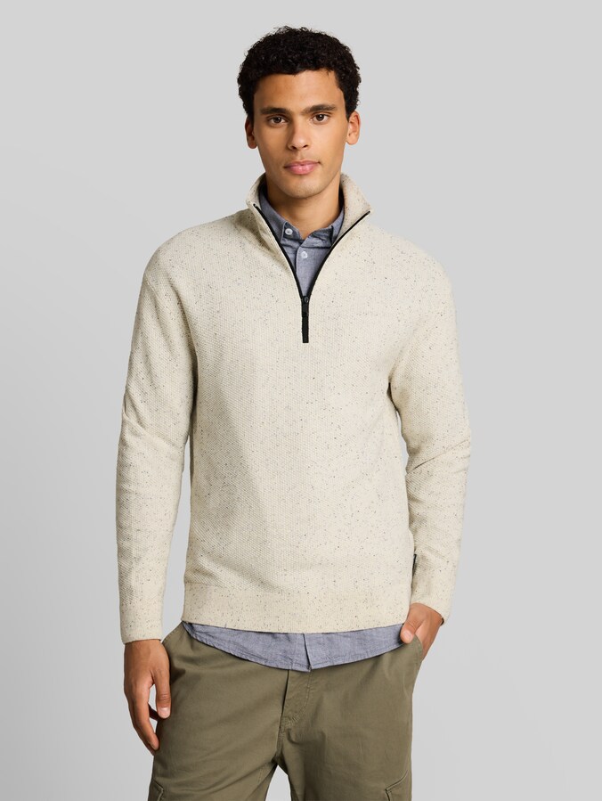 Troyer-gebreide trui van katoen door Denim Male, off white neps