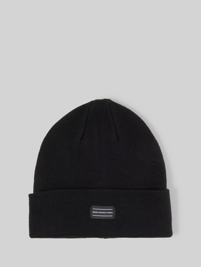 Beanie Mütze mit Logo-Badge von Denim Male, Black